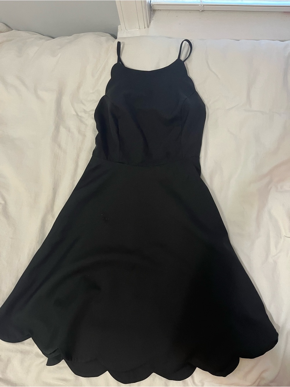 Lulu's Black Scalloped-Hem Spaghetti Strap Dress